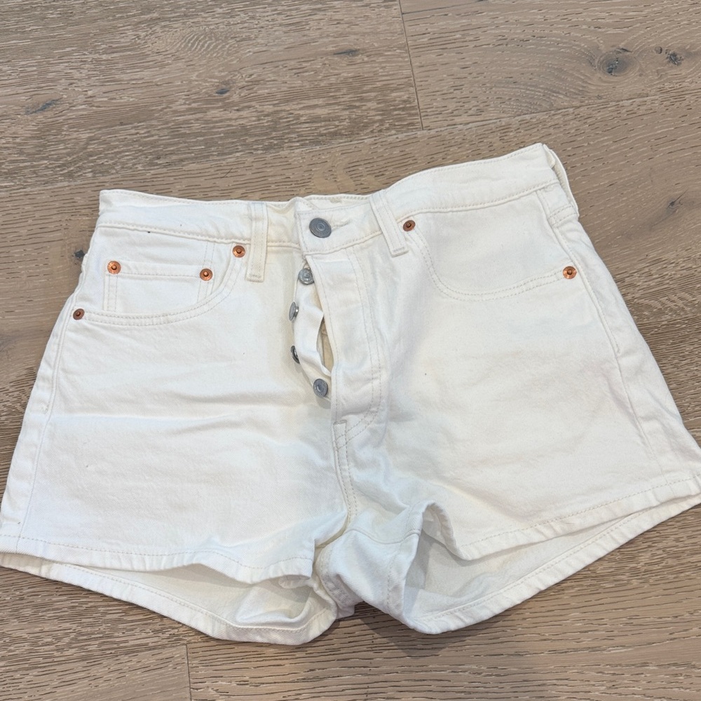 Levi's High Waist White Denim Shorts